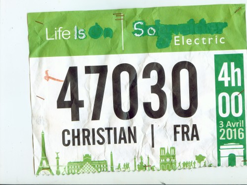 Christian Harberts, Marathon de Paris  2016 pieds nus